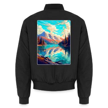 Caumasee Schweiz Vintage Reiseposter WPA Art - Unisex Bomberjacke - Schwarz - Hinten - AI Model Male 185 light (185cm)