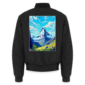 Matterhorn Schweiz Vintage Reiseposter WPA - Unisex Bomberjacke - Schwarz - Hinten - AI Model Male 185 light (185cm)