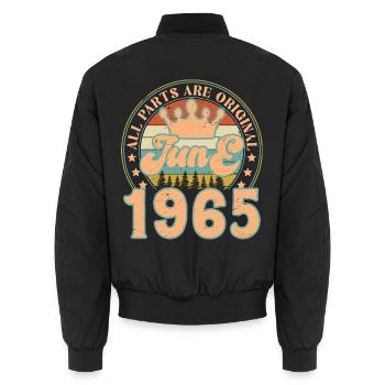 Juni 1965. Juni 1965 Geburtstagsgeschenk. Juni - Unisex Bomberjacke - Schwarz - Hinten - AI Model Male 185 light (185cm)