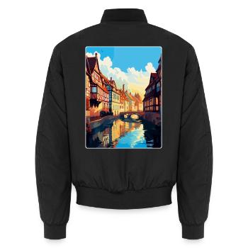 Colmar France Vintage Travel Poster WPA Souvenir - Unisex Bomber Jacket - black - Back - AI Model Male 185 light (185cm)