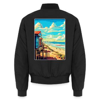 Zandvoort Niederlande Vintage Reiseplakat WPA - Unisex Bomberjacke - Schwarz - Hinten - AI Model Male 185 light (185cm)