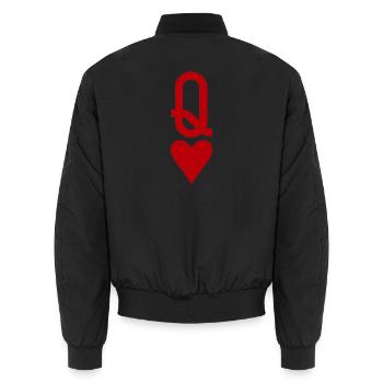 Poker Playing Card - Queen of Hearts - Unisex Bomber Jacket - black - Back - AI Model Male 185 light (185cm)