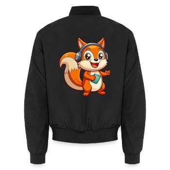 Eichhörnchen Lustige Zeichentrickfigur Kopfhörer Musik - Unisex Bomberjacke - Schwarz - Hinten - AI Model Male 185 light (185cm)