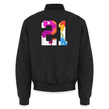 COLORED NUMBER 21 COLORFUL 21ST BIRTHDAY - Unisex Bomber Jacket - black - Back - AI Model Male 185 light (185cm)
