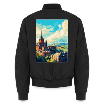 Edinburgh Scotland Uk Travel Poster Souvenir WPA - Unisex Bomber Jacket - black - Back - AI Model Male 185 light (185cm)