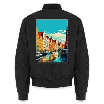 Danzig Polen Vintage Reiseposter WPA Souvenir - Unisex Bomberjacke - Schwarz - Hinten - AI Model Male 185 light (185cm)