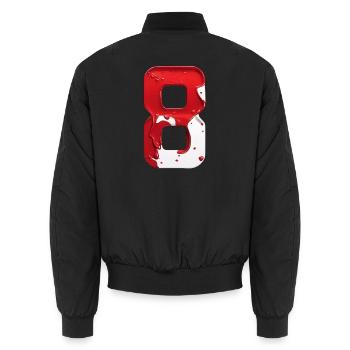 NR. 8 NUMMER 8 ROT WEIß 8. GEBURTSTAG - Unisex Bomberjacke - Schwarz - Hinten - AI Model Male 185 light (185cm)