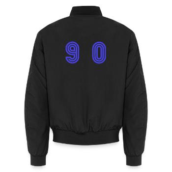 90. 90 YEARS. 90th ANNIVERSARY. 90 YEARS ANNIVERSARY. - Unisex Bomber Jacket - black - Back - AI Model Male 185 light (185cm)
