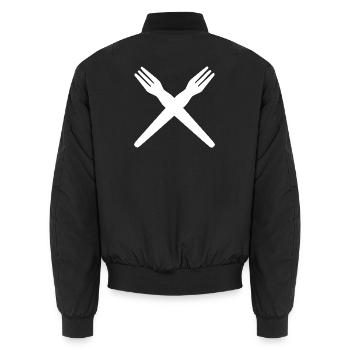 French fries fork crossed - Unisex Bomber Jacket - black - Back - AI Model Male 185 light (185cm)