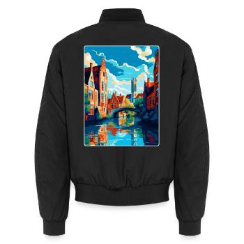 Bruges Belgique Affiche de voyage vintage Souvenir WPA - Bomber unisexe - noir - Dos - AI Model Male 185 light (185cm)