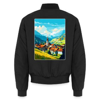 Gruyères Schweiz Vintage Reiseposter WPA Art - Unisex Bomberjacke - Schwarz - Hinten - AI Model Male 185 light (185cm)