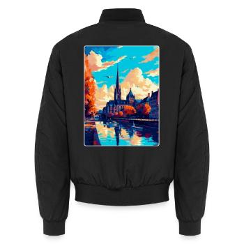 Bonn Germany Vintage Travel Poster WPA Souvenir - Unisex Bomber Jacket - black - Back - AI Model Male 185 light (185cm)