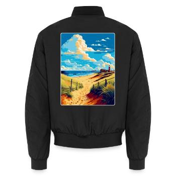 Suffolk Küste Vintage Reise Poster Souvenir WPA - Unisex Bomberjacke - Schwarz - Hinten - AI Model Male 185 light (185cm)