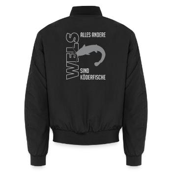 Wels angeln Waller fischen Sportfischen auf Wels - Unisex Bomberjacke - Schwarz - Hinten - AI Model Male 185 light (185cm)