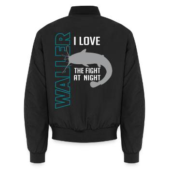 Waller fischen Nachtangeln Angler und Anglerin - Unisex Bomberjacke - Schwarz - Hinten - AI Model Male 185 light (185cm)