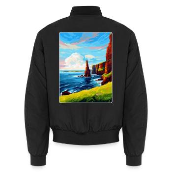 Duncansby Stacks Schottland UK Vintage Reiseposter - Unisex Bomberjacke - Schwarz - Hinten - AI Model Male 185 light (185cm)