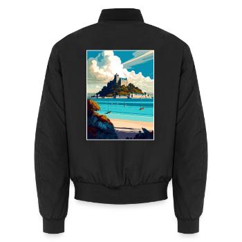 St Michaels Mount England Vintage Reiseposter - Unisex Bomberjacke - Schwarz - Hinten - AI Model Male 185 light (185cm)