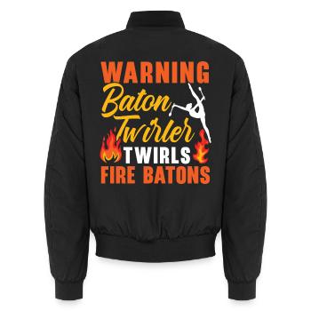 Warnung. Baton Twirler Wirbelt Feuerstöcke Twirler - Unisex Bomberjacke - Schwarz - Hinten - AI Model Male 185 light (185cm)