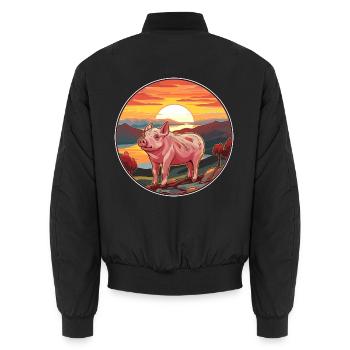 Wildschwein buntes Aquarell Karikatur Kawaii Tier - Unisex Bomberjacke - Schwarz - Hinten - AI Model Male 185 light (185cm)
