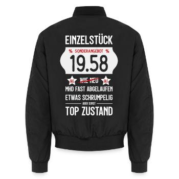 68. GEBURTSTAG 1958 EINZELSTÜCK PREISSCHILD - Unisex Bomberjacke - Schwarz - Hinten - AI Model Male 185 light (185cm)