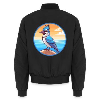 Blauer Eichelhäher Aquarell Cartoon Kawaii Clipart Tier - Unisex Bomberjacke - Schwarz - Hinten - AI Model Male 185 light (185cm)