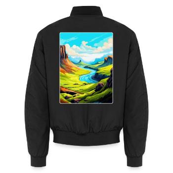 Isle Of Skye Schottland UK Vintage Reiseposter WPA - Unisex Bomberjacke - Schwarz - Hinten - AI Model Male 185 light (185cm)