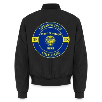 Springfield Oregon Flagge USA Reise Souvenir Abzeichen - Unisex Bomberjacke - Schwarz - Hinten - AI Model Male 185 light (185cm)