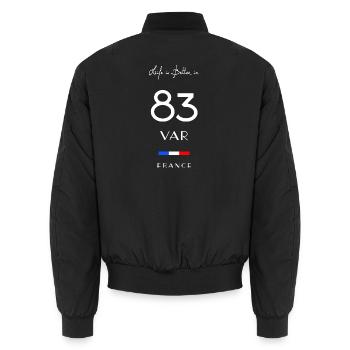 Das Leben ist besser in 83 VAR-Abteilung Provence Flagge - Unisex Bomberjacke - Schwarz - Hinten - AI Model Male 185 light (185cm)