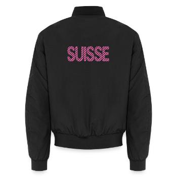 SCHWEIZ. LAND. GENF. HUMOR. FLAGGE. GENF - Unisex Bomberjacke - Schwarz - Hinten - AI Model Male 185 light (185cm)