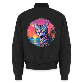 Ägyptische Mau Katze Rasse Aquarell Karikatur Kawaii - Unisex Bomberjacke - Schwarz - Hinten - AI Model Male 185 light (185cm)