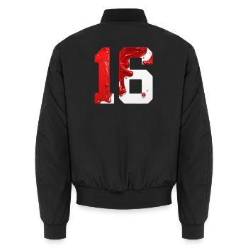 NR. 16 NUMMER 16 ROT WEIß 16. GEBURTSTAG - Unisex Bomberjacke - Schwarz - Hinten - AI Model Male 185 light (185cm)