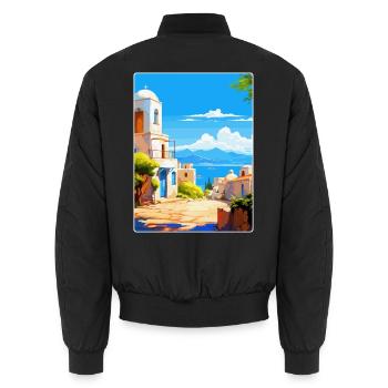 Kos Griechenland Vintage Reise Poster Souvenir Souvenir - Unisex Bomberjacke - Schwarz - Hinten - AI Model Male 185 light (185cm)