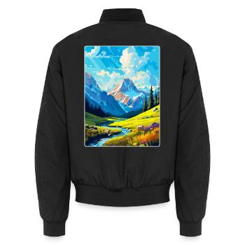 Berge Polen Vintage Reise Poster WPA - Unisex Bomberjacke - Schwarz - Hinten - AI Model Male 185 light (185cm)