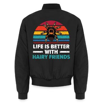 Das Leben ist besser mit haarigen Freunden Spider - Unisex Bomberjacke - Schwarz - Hinten - AI Model Male 185 light (185cm)