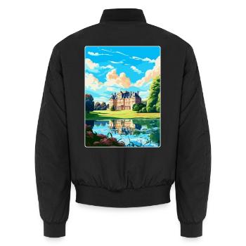 Fontainebleau Frankreich Vintage Reiseposter WPA Art - Unisex Bomberjacke - Schwarz - Hinten - AI Model Male 185 light (185cm)