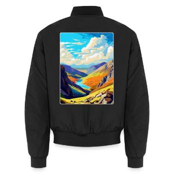Helvellyn Cumbria Vintage Reiseposter Souvenir - Unisex Bomberjacke - Schwarz - Hinten - AI Model Male 185 light (185cm)