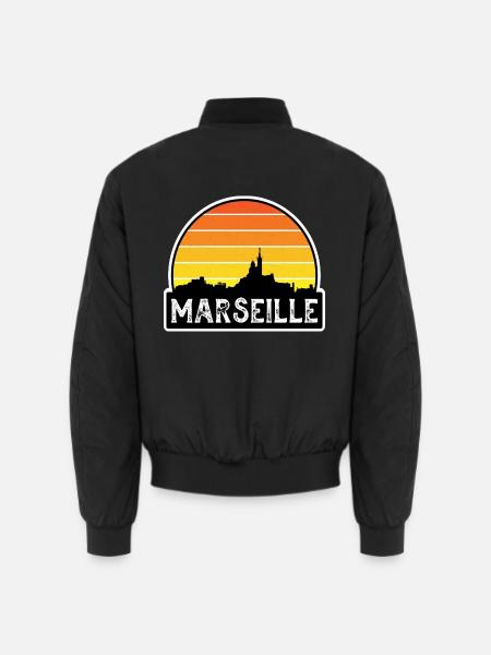 Marseille Frankreich Flagge Skyline Reisesouvenir - Unisex Bomberjacke - Schwarz