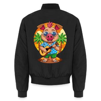 Lustige Schwein Sommer Strand Sonnenbrille Hawaiianisch - Unisex Bomberjacke - Schwarz - Hinten - AI Model Male 185 light (185cm)