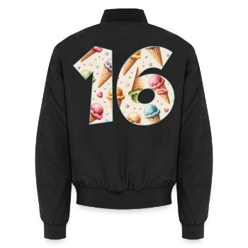 CREAM NUMBER 16 YEARS CREAM 16TH BIRTHDAY - Unisex Bomber Jacket - black - Back - AI Model Male 185 light (185cm)
