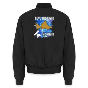 Waller catfish silhouette fishing rod and splashes of colour - Unisex Bomber Jacket - black - Back - AI Model Male 185 light (185cm)