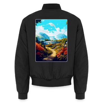 Eden Project England Uk Travel Poster Souvenir WPA - Unisex Bomber Jacket - black - Back - AI Model Male 185 light (185cm)