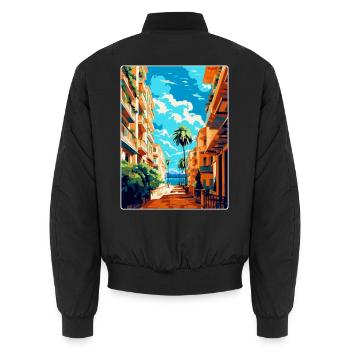 Malaga Spanien Vintage Reiseplakat WPA Souvenir - Unisex Bomberjacke - Schwarz - Hinten - AI Model Male 185 light (185cm)
