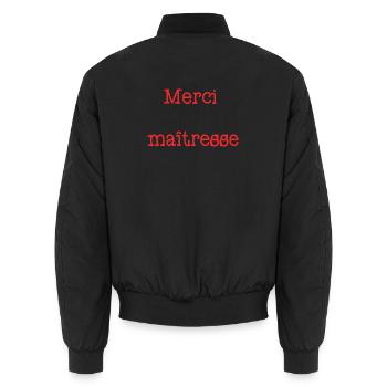 VIELEN DANK. GELIEBTE. MEISTER. DANKE, HERRIN. MEISTER - Unisex Bomberjacke - Schwarz - Hinten - AI Model Male 185 light (185cm)