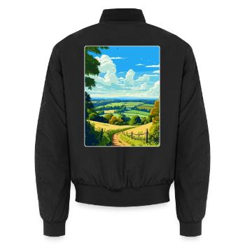 Surrey Hills Vintage Reiseposter Souvenir WPA - Unisex Bomberjacke - Schwarz - Hinten - AI Model Male 185 light (185cm)