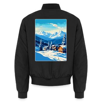 Kitzbuhel Austria Vintage Travel Poster Souvenir - Unisex Bomber Jacket - black - Back - AI Model Male 185 light (185cm)