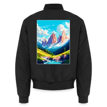 Dolomites Italy Vintage Travel Poster Souvenir WPA - Unisex Bomber Jacket - black - Back - AI Model Male 185 light (185cm)