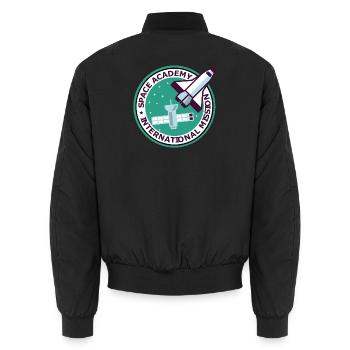 "Vintage Space Academy International" - Unisex Bomberjacke - Schwarz - Hinten - AI Model Male 185 light (185cm)