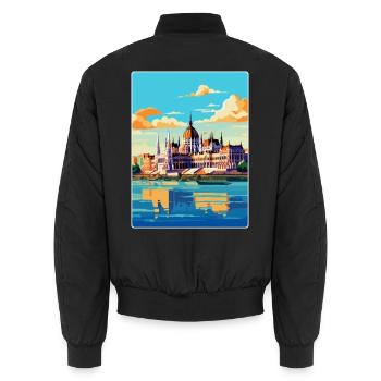 Budapest Ungarn Vintage Reiseplakat Souvenir - Unisex Bomberjacke - Schwarz - Hinten - AI Model Male 185 light (185cm)