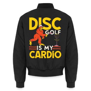Scheibengolf ist mein Kardiotraining Freizeit-Werf - Unisex Bomberjacke - Schwarz - Hinten - AI Model Male 185 light (185cm)