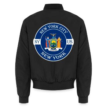 New York City New York Flagge USA Souvenir Abzeichen - Unisex Bomberjacke - Schwarz - Hinten - AI Model Male 185 light (185cm)